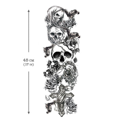 Stylish Skull Tattoo Design On Full Sleeve - Tattoos Designs
