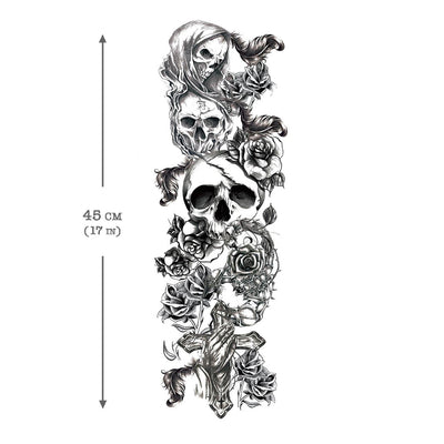 Skull Cross & Flower temporary tattoo sleeve Inkotattoo