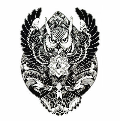 Owl Polynesian Maori temporary tattoo