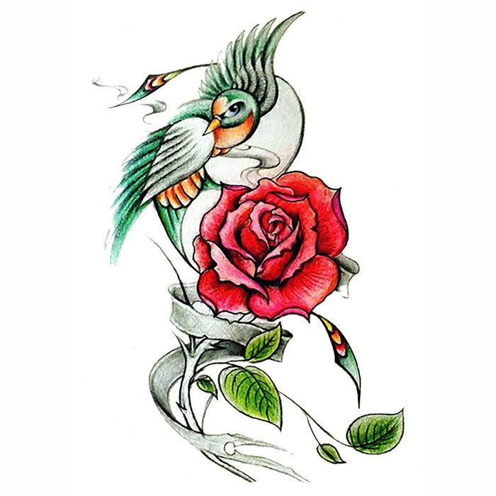InkoTattoo Temporary Tattoo Bird Flower Bird & Rose INKOTATTOO