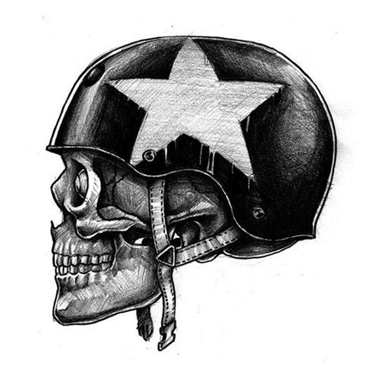 Skull wearing helmet with old school tattoo style Vector Image