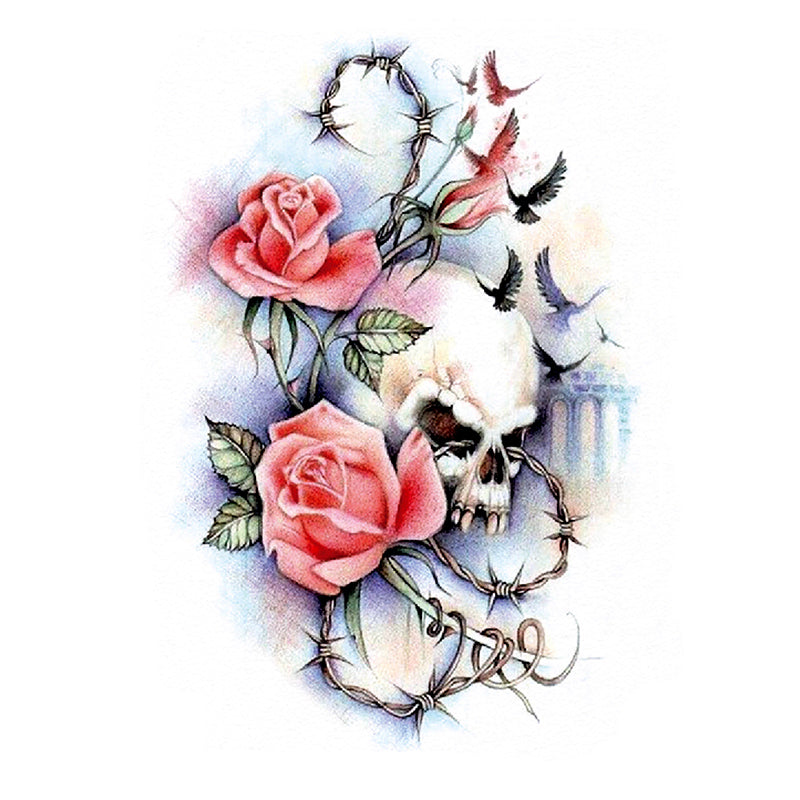 Skull Roses Temporary Tattoo