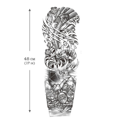 Mountains Ocean Carp Koi Sleeve Temporary Tattoo