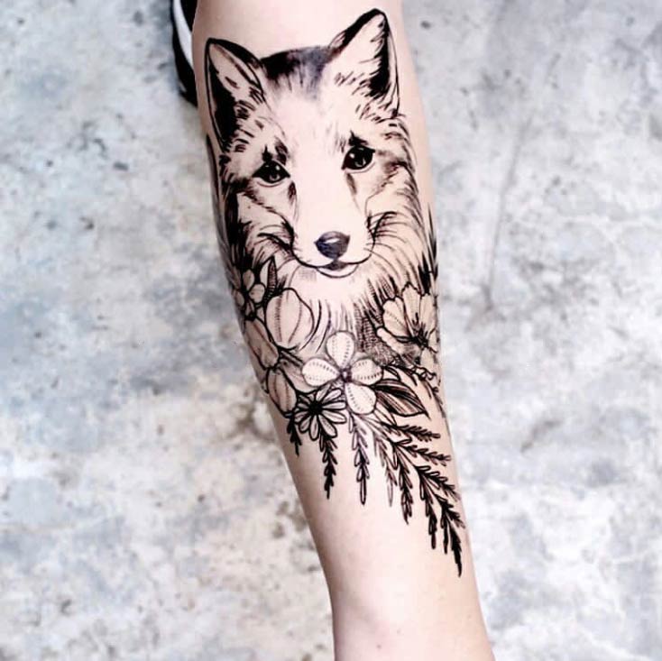 Flower Fox Temporary Tattoo Inkotattoo