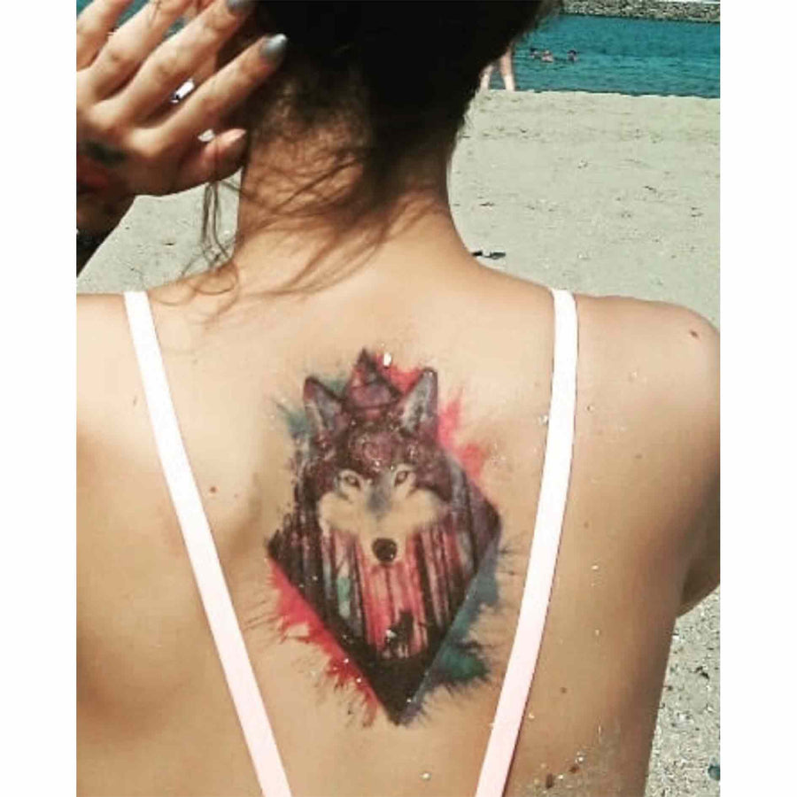 Watercolor Wolf Temporary Tattoo Inkotattoo