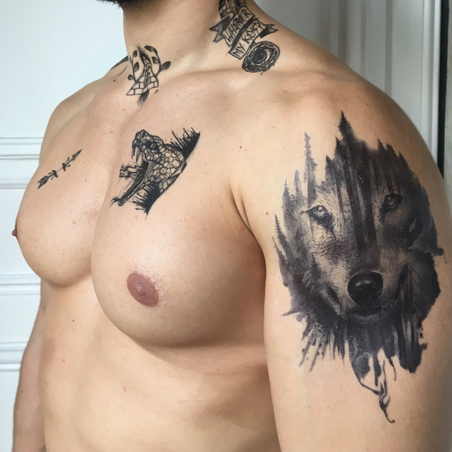 wolf temporary tattoo inkotattoo