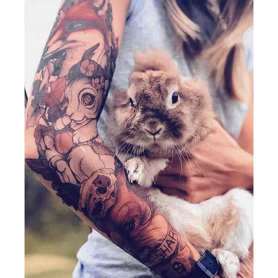 Fox Rabbit sleeve temporary tattoo